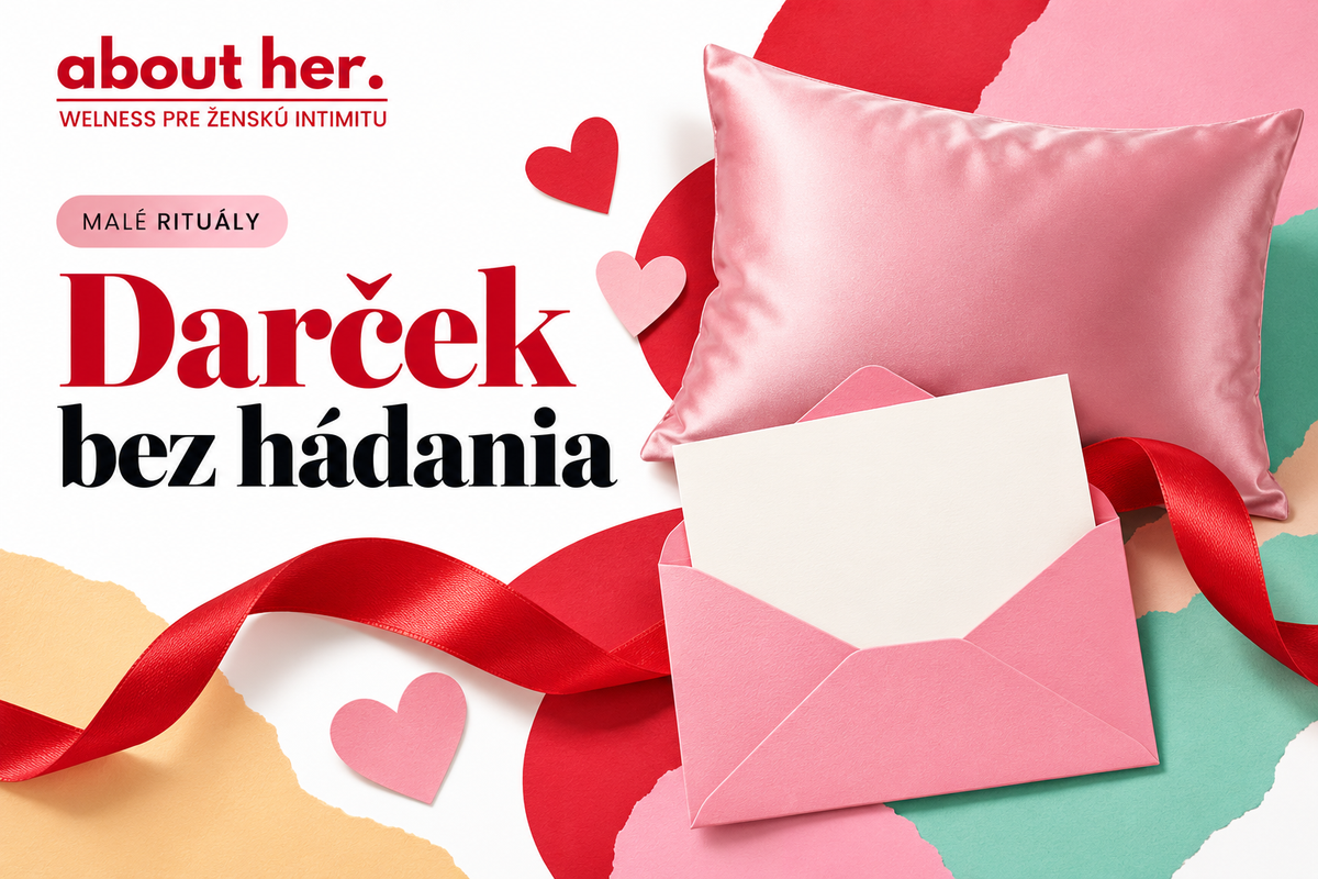 A blank card in a pink envelope, ribbon and silk pillow, with a Slovak headline about choosing a gift without guesswork.