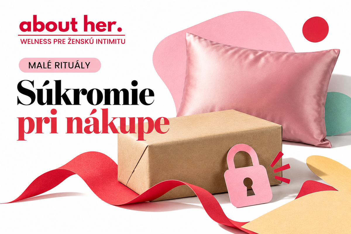 An unmarked box, a paper padlock and a pink pillow, with a Slovak headline about privacy when shopping.