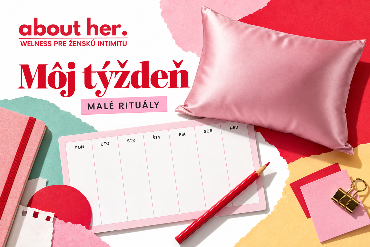 A planner with seven blank columns, a pencil and a pink pillow, with the Slovak headline My Week.