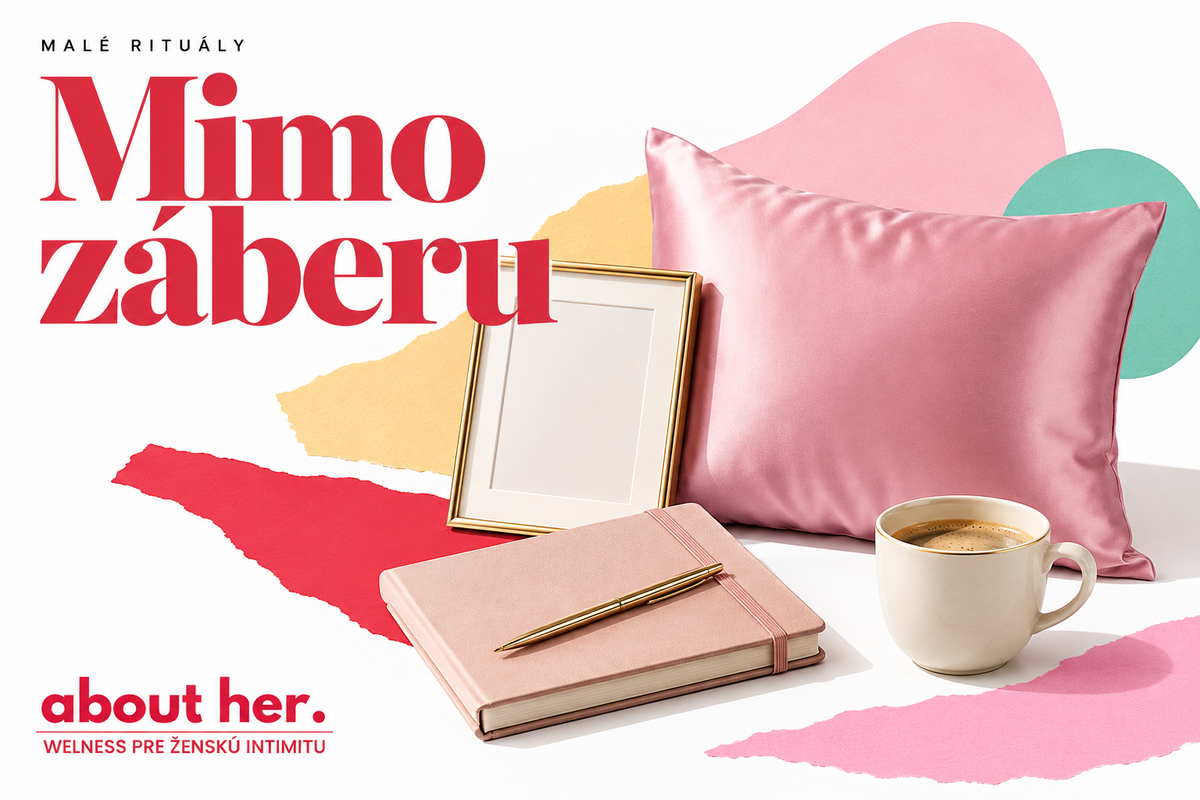 A pink pillow, empty picture frame, notebook and coffee, with a Slovak headline about what stays outside the frame.